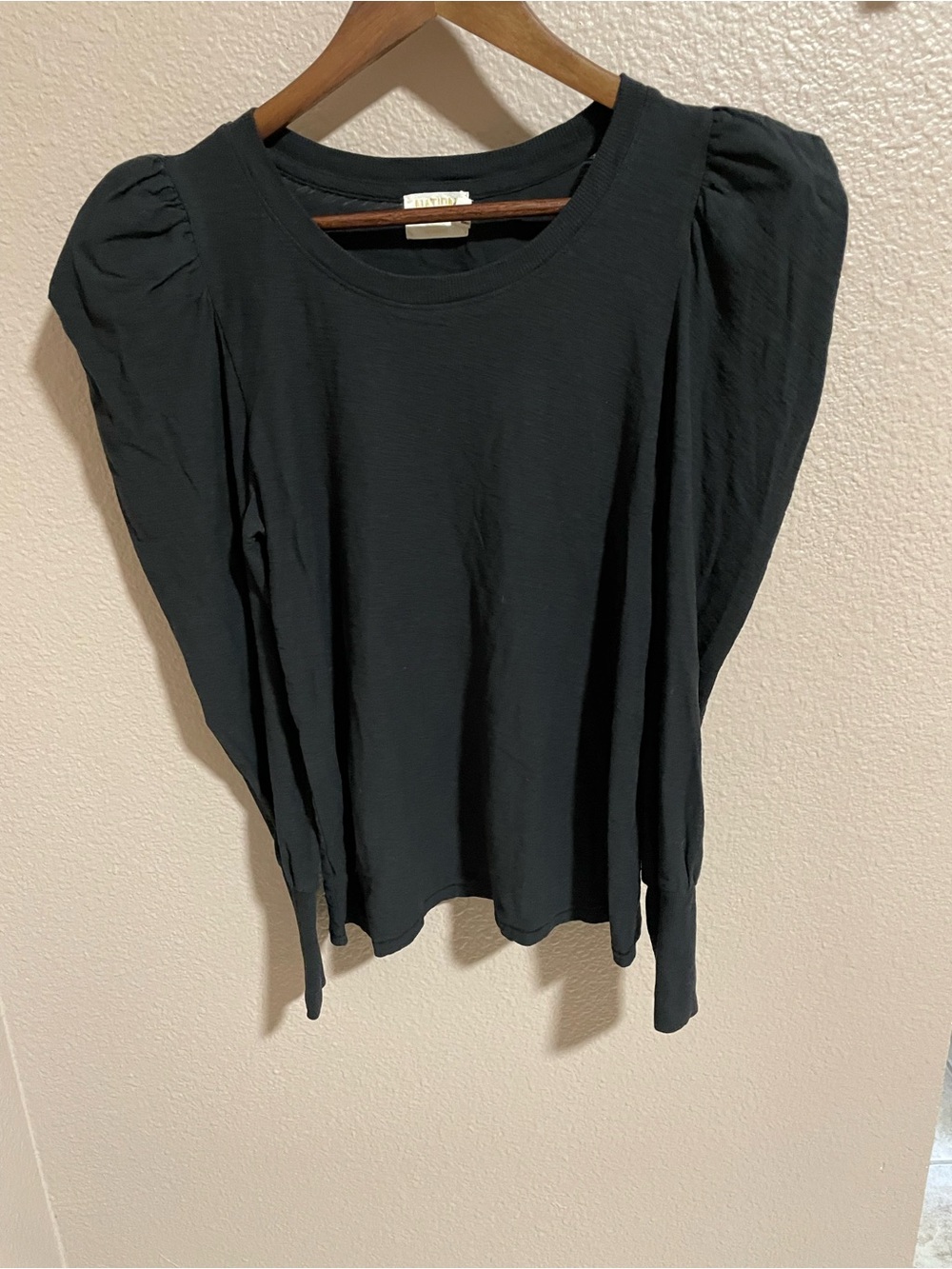 Nation LTD Black Long-Sleeve Puff Shoulder Top